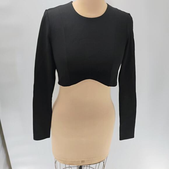 Womens Cropped Blouse Small Black Long Sleeve Cut Out Streetwear open back - Picture 15 of 15